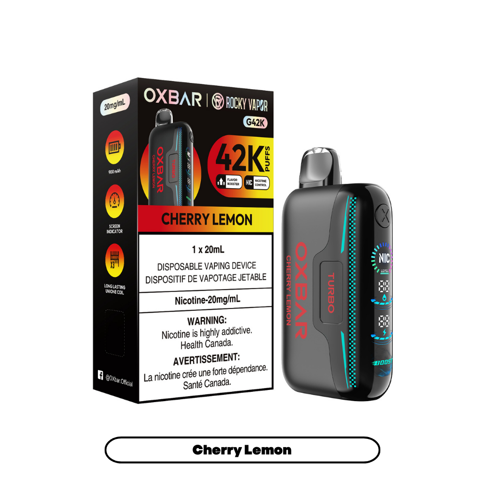 Rocky Vapor Oxbar G42K - Cherry Lemon Disposable Vape . 20ml e-liquid, 20mg/ml nicotine. 42K Puffs