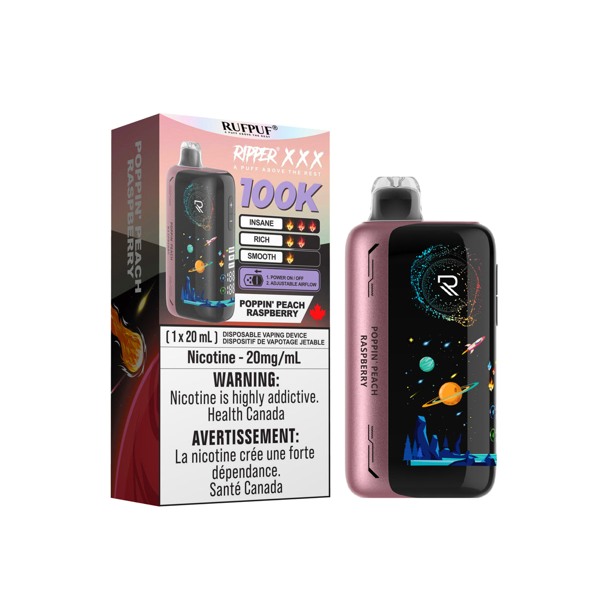 POPPIN PEACH RASPBERRY Ripper XXX 100k Disposable Vape