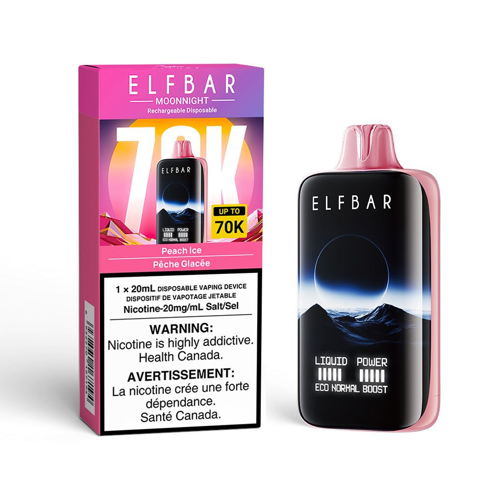 Peach Ice – ELF BAR 70K Vape – 70,000 Puffs, 20mL E-liquid, 20mg/mL Nicotine – Juicy Peach with Smooth Icy Finish, Rechargeable