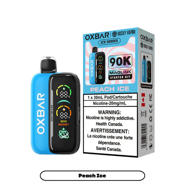 Oxbar x Rocky Vapor Maglink Peach Ice Disposable Vape – 90,000 puffs – Hybrid Kit