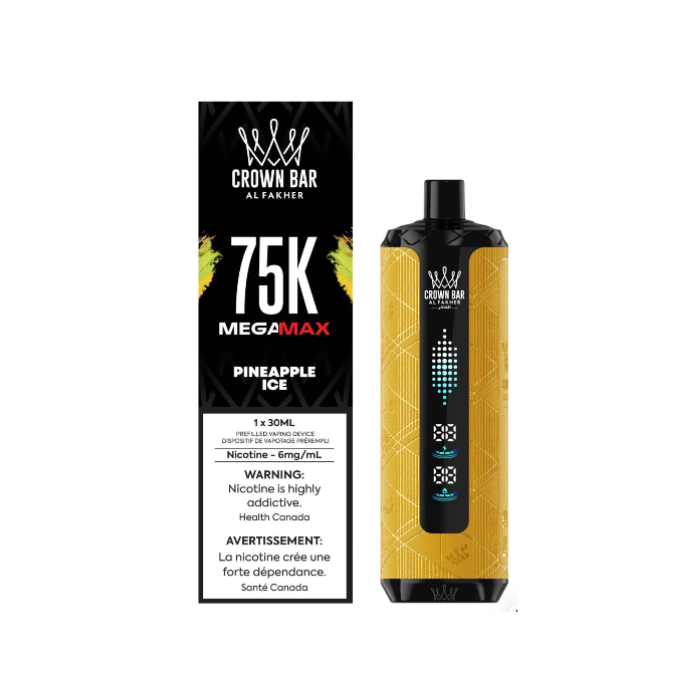 Al Fakher Mega Max 75K Pineapple Ice disposable vape with up to 75K puffs and dual mode in Canada