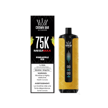 Al Fakher Mega Max 75K Pineapple Ice disposable vape with up to 75K puffs and dual mode in Canada