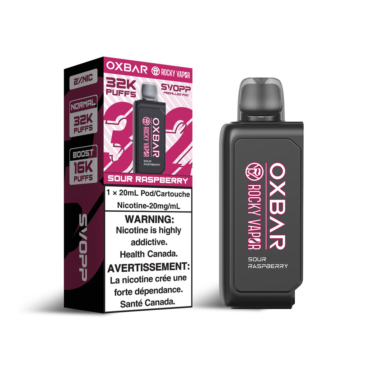 Oxbar Svopp Rocky Vapor 32K Pod - Sour Raspberry Flavor - 20ml, 20mg/ml Nicotine