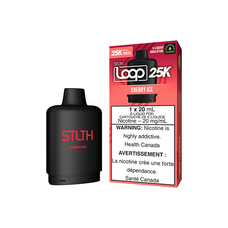 STLTH Loop 25K Pod – Cherry Ice Flavour – 20mg/ml nicotine, 25,000 puff capacity.