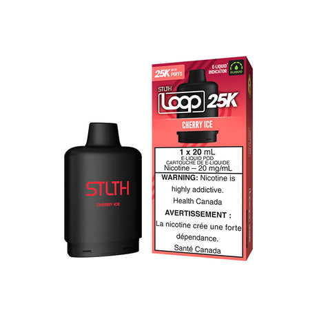 STLTH Loop 25K Pod – Cherry Ice Flavour – 20mg/ml nicotine, 25,000 puff capacity.