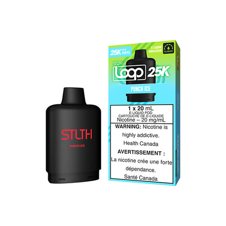 STLTH Loop 25K Pod – Punch Ice – Tropical fruit blend with a menthol chill, 20mg/ml nicotine, 25,000 puff capacity.