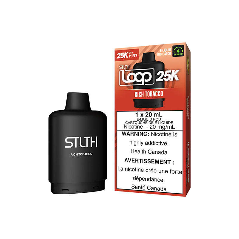 STLTH Loop 25K Pod – Rich Tobacco – Full-bodied tobacco flavor, 20mg/ml nicotine, 25,000 puff capacity.