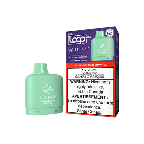 Kiwi Passion Fruit Guava Ice STLTH LOOP MAX x ELFBAR 20mL pod tropical triple fruit ice 50,000 puffs at Quality Vapes Canada