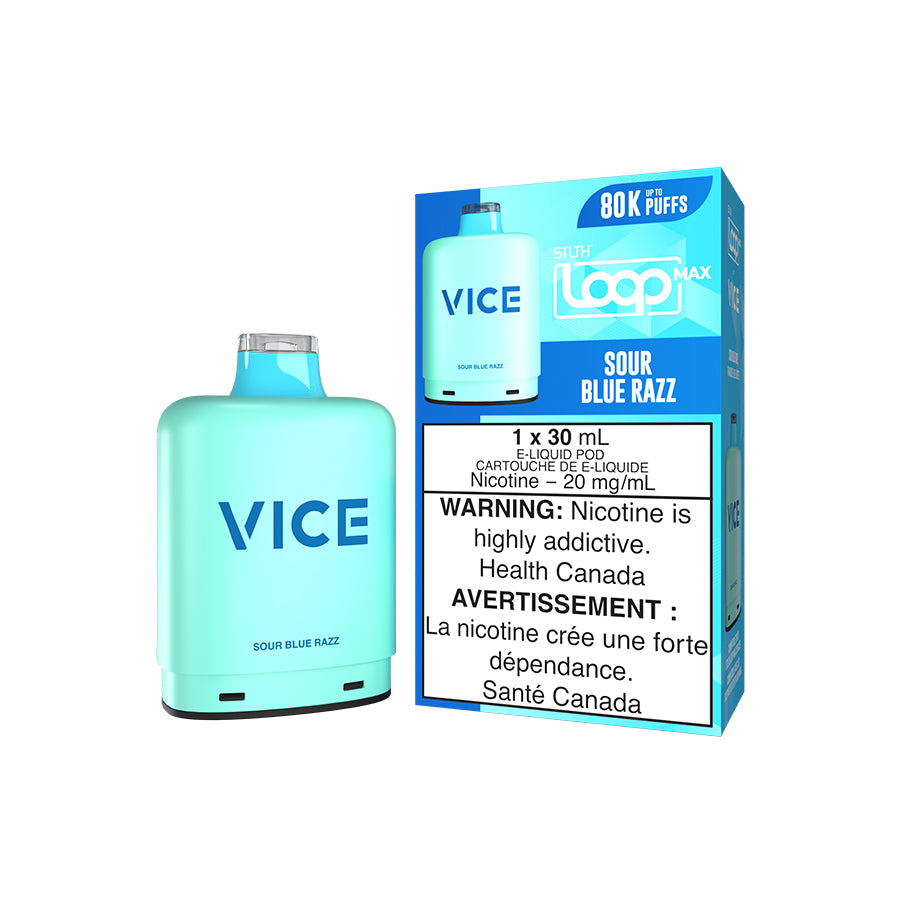 Sour Blue Razz – STLTH LOOP MAX x VICE Pods 80,000 puffs 30mL 20mg adjustable airflow in Canada