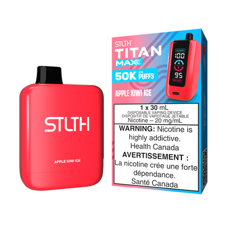 Apple Kiwi Ice - STLTH Titan Max 50K Disposable Vape, 50,000 puffs, 20mg/ml nicotine strength, 30ml e-liquid capacity.