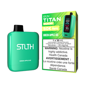 Green Apple Ice - STLTH Titan Max 50K Disposable Vape, 50,000 puffs, 20mg/ml nicotine strength, 30ml e-liquid capacity.