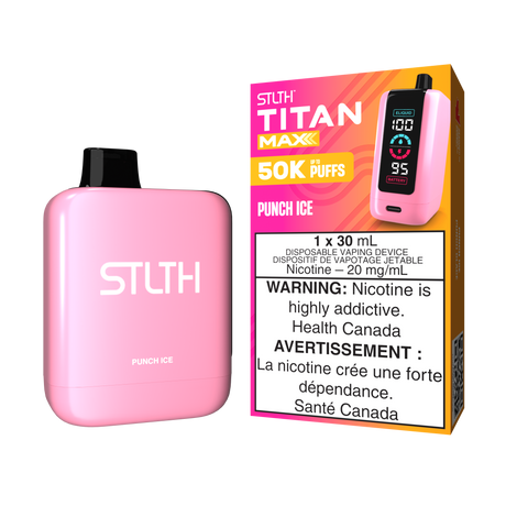 Punch Ice - STLTH Titan Max 50K Disposable Vape, 50,000 puffs, 20mg/ml nicotine strength, 30ml e-liquid capacity.