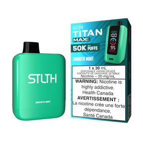 Smooth Mint - STLTH Titan Max 50K Disposable Vape, 50,000 puffs, 20mg/ml nicotine strength, 30ml e-liquid capacity.