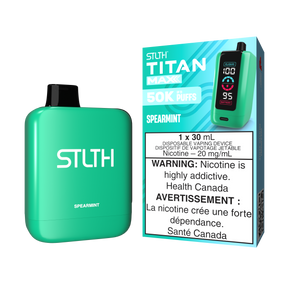 Spearmint - STLTH Titan Max 50K Disposable Vape, 50,000 puffs, 20mg/ml nicotine strength, 30ml e-liquid capacity.