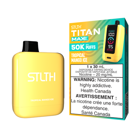 Tropical Mango Ice - STLTH Titan Max 50K Disposable Vape, 50,000 puffs, 30ml e-liquid capacity, 20mg/ml nicotine strength.