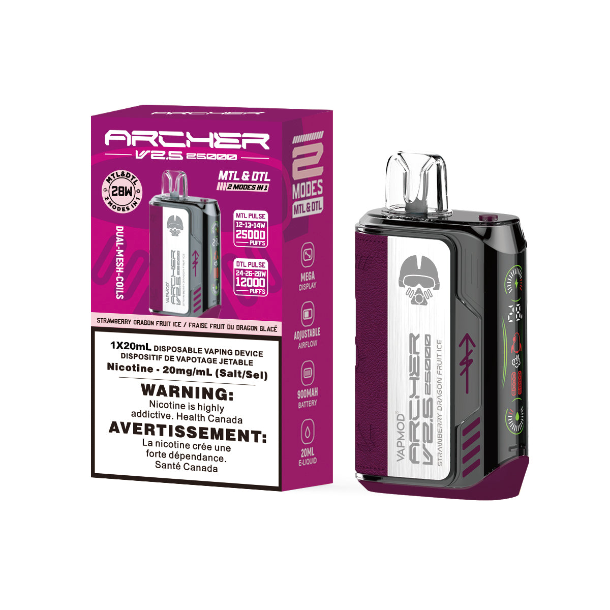 VAPMOD ARCHER VAPE 25K DISPOSABLE V2.5 - Strawberry Dragon Fruit Ice