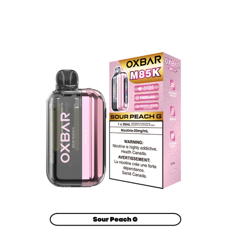 Oxbar M85K Sour Peach G disposable vape – peach flavour with sour twist – 85,000 puffs
