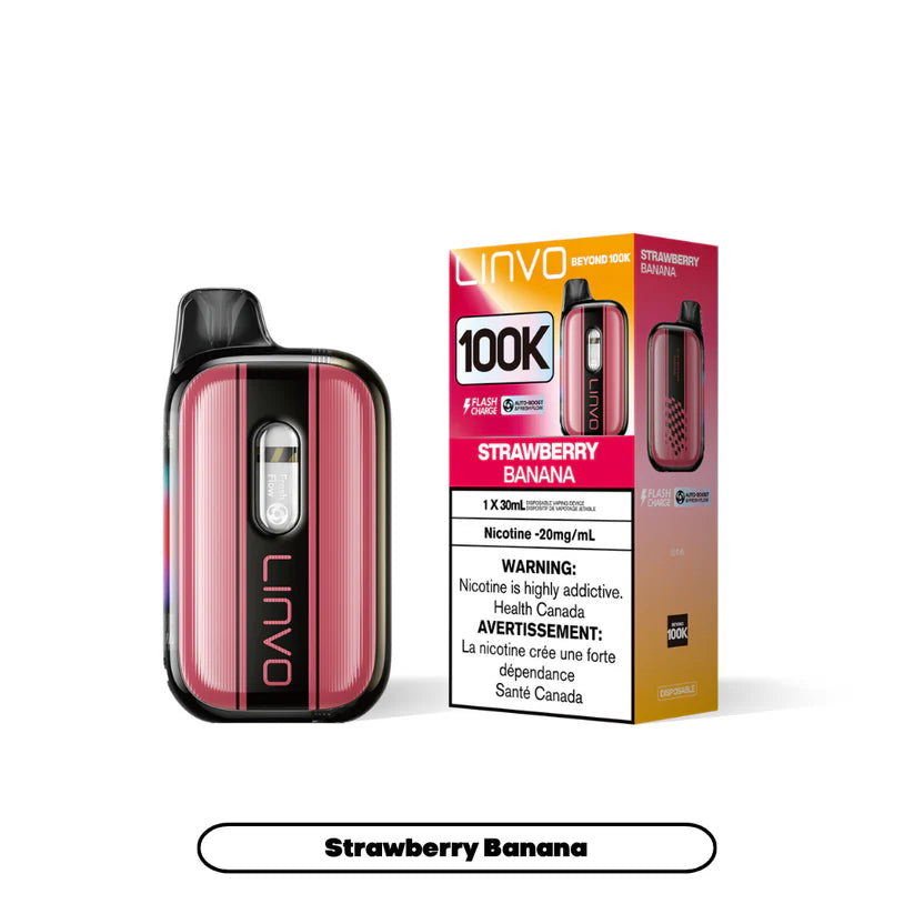 Linvo Beyond 100K Strawberry Banana disposable vape 100K puff device with AI auto refill and dual performance modes