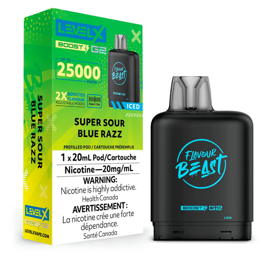 Super Sour Blue Razz Iced- Flavour Beast Level X Boost G2 Pod