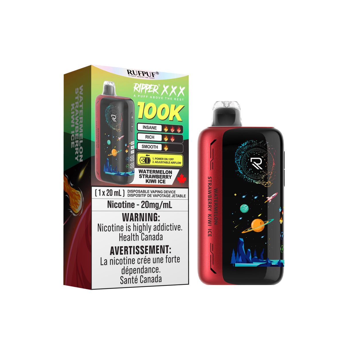 WATERMELON STRAWBERRY KIWI ICE Ripper XXX Disposable Vape