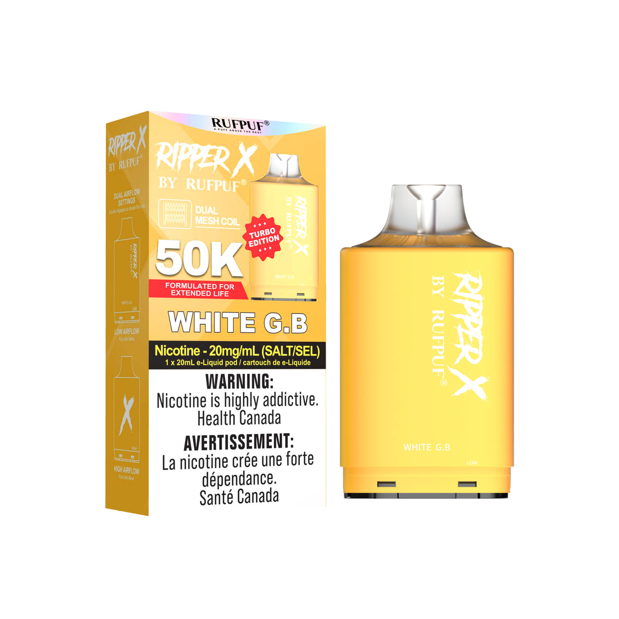 White G.B - Ripper X Pod 50k Puffs - 20mg/ml Nicotine.