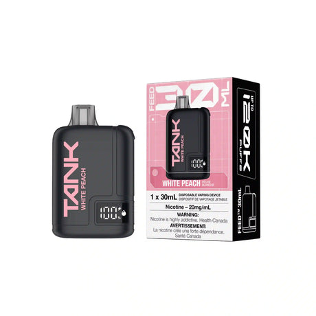 White Peach FEED Tank 120K Disposable Vape with smooth peach flavour and 120,000 puffs
