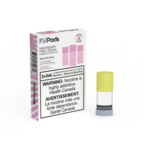 RASPBERRY PINK LEMON - Z PODS ( SPECIAL NIC BLEND) Raspberry Pink Lemon prefilled pods with 400 puffs per pod and layered cotton coils in Canada
