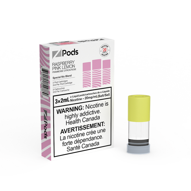 RASPBERRY PINK LEMON - Z PODS ( SPECIAL NIC BLEND) Raspberry Pink Lemon prefilled pods with 400 puffs per pod and layered cotton coils in Canada