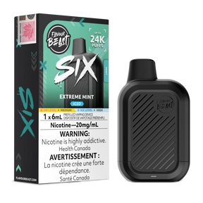 Extreme Mint Iced Flavour Beast SIX 24K disposable vape device and original flavour packaging