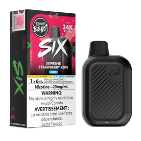 Supreme Strawberry Kiwi Iced Flavour Beast SIX 24K disposable vape with flavour box and black device