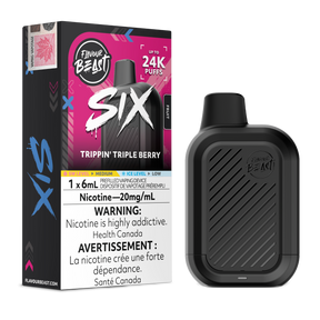 Trippin' Triple Berry Flavour Beast SIX 24K disposable vape with flavour box and black device