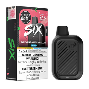 Weekend Watermelon Iced Flavour Beast SIX 24K disposable vape with flavour box and black device