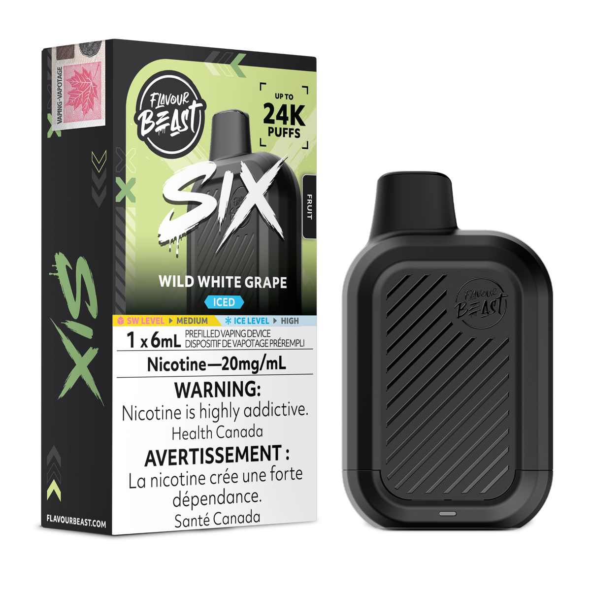 Wild White Grape Iced Flavour Beast SIX 24K disposable vape with flavour box and black device