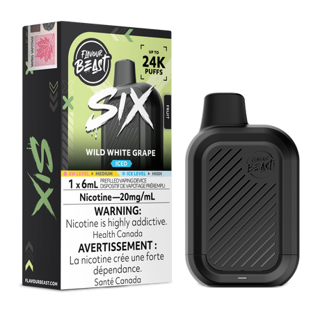 Wild White Grape Iced Flavour Beast SIX 24K disposable vape with flavour box and black device