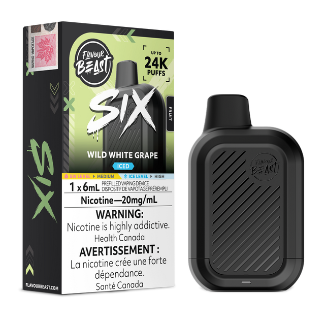 Wild White Grape Iced Flavour Beast SIX 24K disposable vape with flavour box and black device