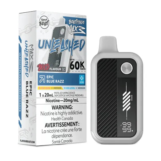Epic Blue Razz Flavour Beast Beast Mode Max 3 Unleashed 60K Disposable Vape with 20mL e-liquid and 20mg nicotine