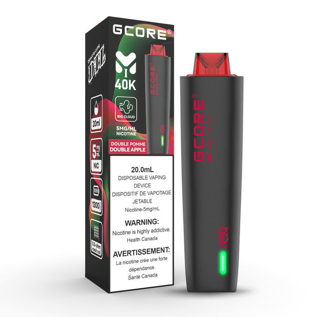 Double apple - GCORE Hookah Disposable Vaping Device - 40K Puffs - 5mg/ml nicotine - 20ml e-liquid - DTL