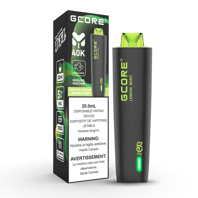 Lemon mint - GCORE Hookah Disposable Vaping Device - 40K Puffs - 5mg/ml nicotine - 20ml e-liquid - DTL