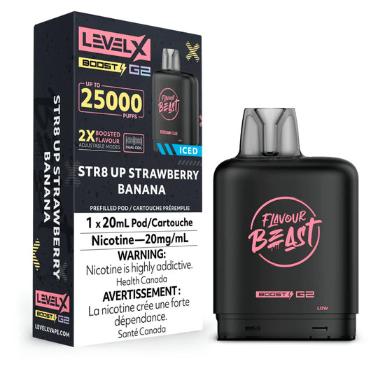 STR8 Up Strawberry Banana Iced - Flavour Beast Level X Boost G2 Pod