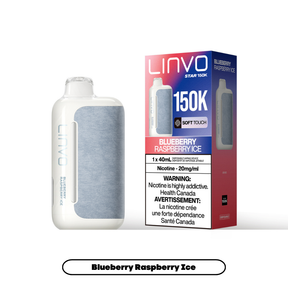 Blueberry Raspberry Ice Linvo Star 150K disposable vape device and packaging