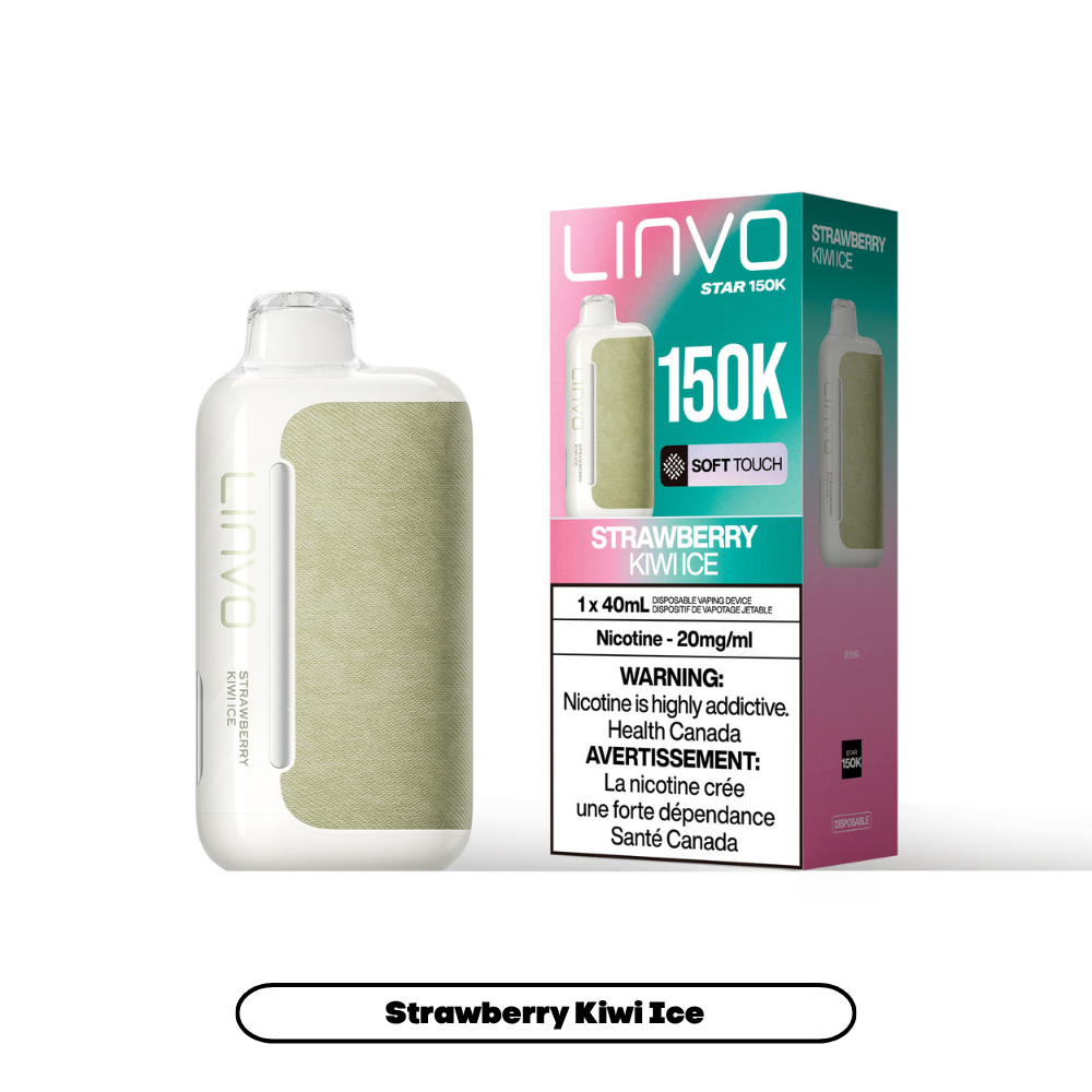 Strawberry Kiwi Ice Linvo Star 150K disposable vape device and packaging