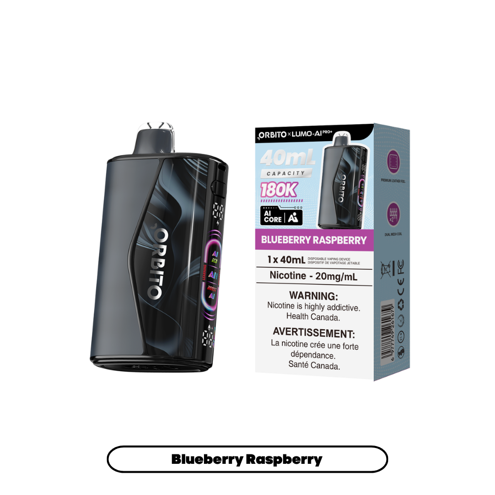 Blueberry Raspberry ORBITO LUMO AI Pro+ 180K disposable vape, 40mL, 20mg/mL, Canada