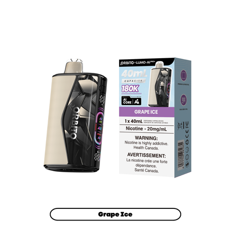 Grape Ice ORBITO LUMO AI Pro+ 180K disposable vape, 40mL, 20mg/mL, Canada