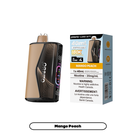 Mango Peach ORBITO LUMO AI Pro+ 180K disposable vape, 40mL, 20mg/mL, Canada