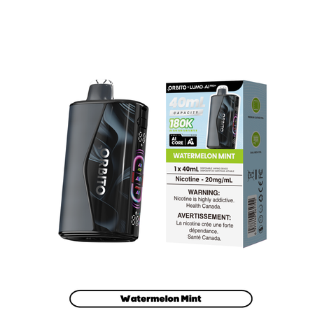 Watermelon Mint ORBITO LUMO AI Pro+ 180K disposable vape, 40mL, 20mg/mL, Canada