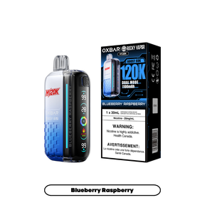 Rocky Vapor Oxbar M120K Blueberry Raspberry disposable vape and package