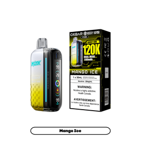 Rocky Vapor Oxbar M120K Mango Ice disposable vape and package