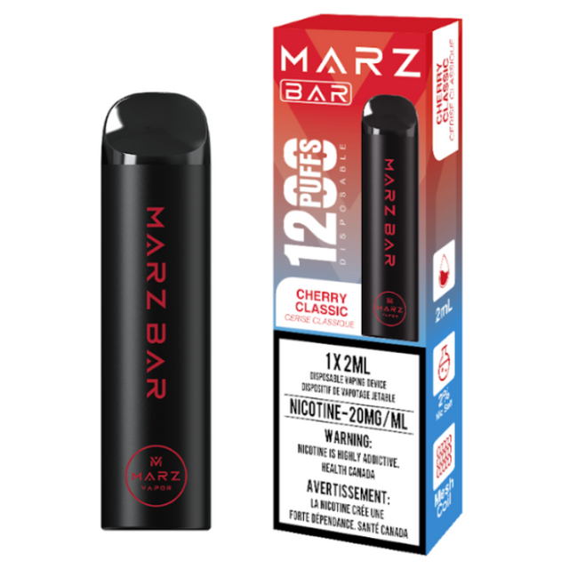 Cherry Classic Marz Bar 1200 Puffs Disposable Vape with a fizzy cherry cola flavor.