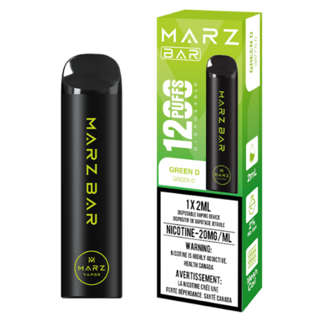 Green Dew Ice Marz Bar 1200 Puffs Disposable Vape with menthol and citrus soda flavors.