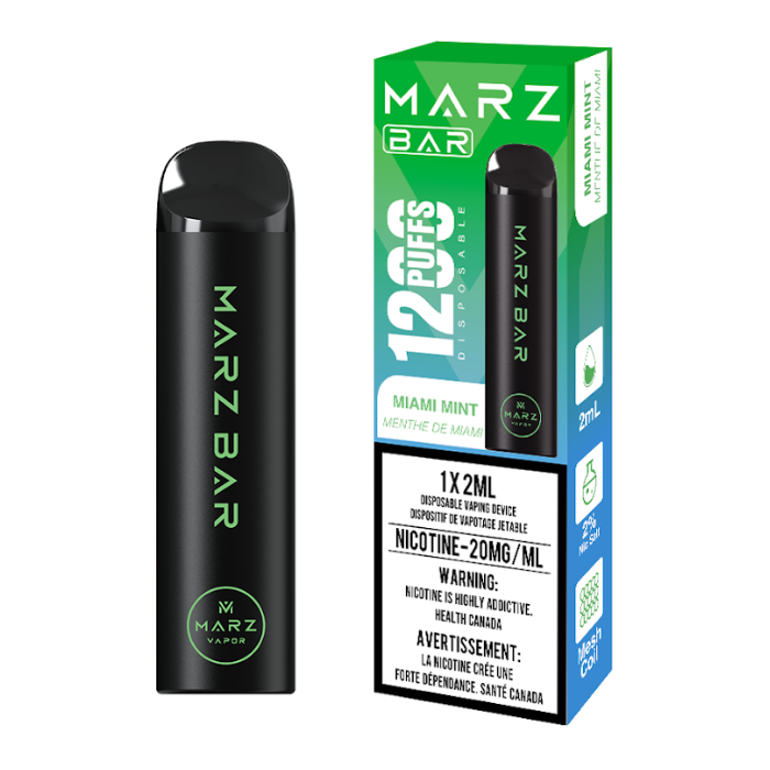 Miami Mint Marz Bar 1200 Puffs Disposable Vape with a tropical and minty flavor.